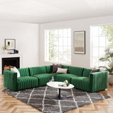 Modway Furniture Conjure Channel Tufted Performance Velvet 5-Piece Sectional XRXT Black Emerald EEI-5772-BLK-EME
