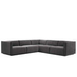 Modway Furniture Conjure Channel Tufted Performance Velvet 5-Piece Sectional XRXT Black Gray EEI-5772-BLK-GRY