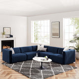 Modway Furniture Conjure Channel Tufted Performance Velvet 5-Piece Sectional XRXT Black Midnight Blue EEI-5772-BLK-MID