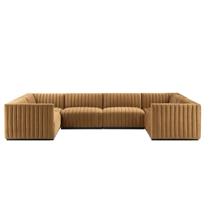 Modway Furniture Conjure Channel Tufted Performance Velvet 6-Piece Sectional XRXT Black Cognac EEI-5773-BLK-COG
