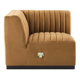 Modway Furniture Conjure Channel Tufted Performance Velvet 5-Piece Sectional XRXT Black Cognac EEI-5774-BLK-COG