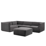 Modway Furniture Conjure Channel Tufted Performance Velvet 5-Piece Sectional XRXT Black Gray EEI-5774-BLK-GRY