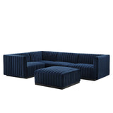 Modway Furniture Conjure Channel Tufted Performance Velvet 5-Piece Sectional XRXT Black Midnight Blue EEI-5774-BLK-MID