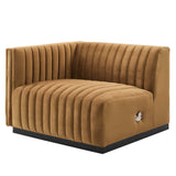 Modway Furniture Conjure Channel Tufted Performance Velvet 5-Piece Sectional XRXT Black Cognac EEI-5775-BLK-COG