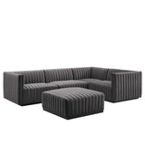 Modway Furniture Conjure Channel Tufted Performance Velvet 5-Piece Sectional XRXT Black Gray EEI-5775-BLK-GRY