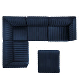 Modway Furniture Conjure Channel Tufted Performance Velvet 5-Piece Sectional XRXT Black Midnight Blue EEI-5775-BLK-MID
