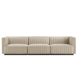 Modway Furniture Conjure Channel Tufted Upholstered Fabric Sofa XRXT Black Beige EEI-5787-BLK-BEI