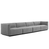 Modway Furniture Conjure Channel Tufted Upholstered Fabric 4-Piece Sofa XRXT Black Light Gray EEI-5789-BLK-LGR