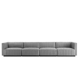 Modway Furniture Conjure Channel Tufted Upholstered Fabric 4-Piece Sofa XRXT Black Light Gray EEI-5789-BLK-LGR