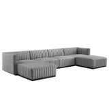 Modway Furniture Conjure Channel Tufted Upholstered Fabric 6-Piece Sectional Sofa XRXT Black Light Gray EEI-5790-BLK-LGR