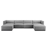 Modway Furniture Conjure Channel Tufted Upholstered Fabric 6-Piece Sectional Sofa XRXT Black Light Gray EEI-5790-BLK-LGR