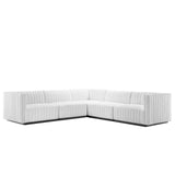 Modway Furniture Conjure Channel Tufted Upholstered Fabric 5-Piece L-Shaped Sectional XRXT Black White EEI-5793-BLK-WHI