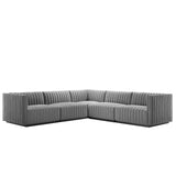 Modway Furniture Conjure Channel Tufted Upholstered Fabric 5-Piece L-Shaped Sectional XRXT Black Light Gray EEI-5794-BLK-LGR