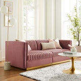 Modway Furniture Sanguine Channel Tufted Performance Velvet Modular Sectional Sofa Loveseat XRXT Dusty Rose EEI-5824-DUS