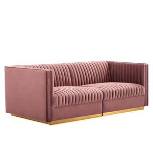 Modway Furniture Sanguine Channel Tufted Performance Velvet Modular Sectional Sofa Loveseat XRXT Dusty Rose EEI-5824-DUS