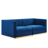 Modway Furniture Sanguine Channel Tufted Performance Velvet Modular Sectional Sofa Loveseat XRXT Navy EEI-5824-NAV