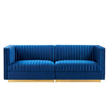 Modway Furniture Sanguine Channel Tufted Performance Velvet Modular Sectional Sofa Loveseat XRXT Navy EEI-5824-NAV