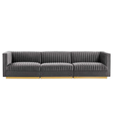 Modway Furniture Sanguine Channel Tufted Performance Velvet 3-Seat Modular Sectional Sofa XRXT Gray EEI-5825-GRY