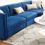 Modway Furniture Sanguine Channel Tufted Performance Velvet 4-Piece Modular Sectional Sofa XRXT Navy EEI-5826-NAV