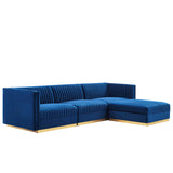 Modway Furniture Sanguine Channel Tufted Performance Velvet 4-Piece Modular Sectional Sofa XRXT Navy EEI-5826-NAV