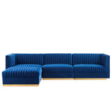 Modway Furniture Sanguine Channel Tufted Performance Velvet 4-Piece Modular Sectional Sofa XRXT Navy EEI-5826-NAV