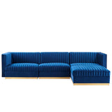 Modway Furniture Sanguine Channel Tufted Performance Velvet 4-Piece Modular Sectional Sofa XRXT Navy EEI-5826-NAV