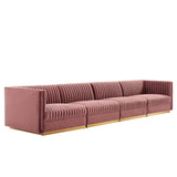 Modway Furniture Sanguine Channel Tufted Performance Velvet 4-Seat Modular Sectional Sofa XRXT Dusty Rose EEI-5827-DUS