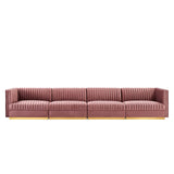 Modway Furniture Sanguine Channel Tufted Performance Velvet 4-Seat Modular Sectional Sofa XRXT Dusty Rose EEI-5827-DUS