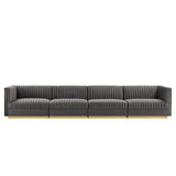 Modway Furniture Sanguine Channel Tufted Performance Velvet 4-Seat Modular Sectional Sofa XRXT Gray EEI-5827-GRY