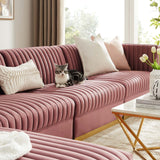 Modway Furniture Sanguine Channel Tufted Performance Velvet 5-Piece Modular Sectional Sofa XRXT Dusty Rose EEI-5828-DUS