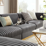 Modway Furniture Sanguine Channel Tufted Performance Velvet 5-Piece Modular Sectional Sofa XRXT Gray EEI-5828-GRY