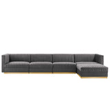 Modway Furniture Sanguine Channel Tufted Performance Velvet 5-Piece Modular Sectional Sofa XRXT Gray EEI-5828-GRY