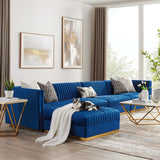 Modway Furniture Sanguine Channel Tufted Performance Velvet 5-Piece Modular Sectional Sofa XRXT Navy EEI-5828-NAV