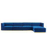 Modway Furniture Sanguine Channel Tufted Performance Velvet 5-Piece Modular Sectional Sofa XRXT Navy EEI-5828-NAV