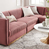 Modway Furniture Sanguine Channel Tufted Performance Velvet 4-Piece Right-Facing Modular Sectional Sofa XRXT Dusty Rose EEI-5829-DUS