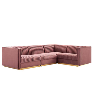 Modway Furniture Sanguine Channel Tufted Performance Velvet 4-Piece Right-Facing Modular Sectional Sofa XRXT Dusty Rose EEI-5829-DUS
