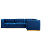 Modway Furniture Sanguine Channel Tufted Performance Velvet 4-Piece Right-Facing Modular Sectional Sofa XRXT Navy EEI-5829-NAV