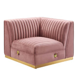 Modway Furniture Sanguine Channel Tufted Performance Velvet 4-Piece Left-Facing Modular Sectional Sofa XRXT Dusty Rose EEI-5830-DUS