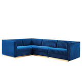 Modway Furniture Sanguine Channel Tufted Performance Velvet 4-Piece Left-Facing Modular Sectional Sofa XRXT Navy EEI-5830-NAV