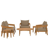 Modway Furniture Brisbane 6-Piece Teak Wood Outdoor Patio Outdoor Patio Set XRXT Natural Light Brown EEI-5833-NAT-LBR