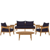 Modway Furniture Brisbane 6-Piece Teak Wood Outdoor Patio Outdoor Patio Set XRXT Natural Navy EEI-5833-NAT-NAV