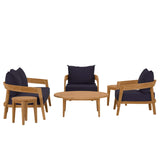 Modway Furniture Brisbane 6-Piece Teak Wood Outdoor Patio Outdoor Patio Set XRXT Natural Navy EEI-5833-NAT-NAV