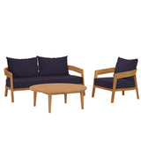 Modway Furniture Brisbane 3-Piece Teak Wood Outdoor Patio Outdoor Patio Set XRXT Natural Navy EEI-5834-NAT-NAV