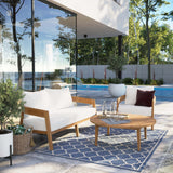 Modway Furniture Brisbane 3-Piece Teak Wood Outdoor Patio Outdoor Patio Set XRXT Natural White EEI-5834-NAT-WHI
