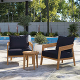 Modway Furniture Brisbane 3-Piece Teak Wood Outdoor Patio Outdoor Patio Set XRXT Natural Navy EEI-5835-NAT-NAV