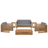 Modway Furniture Carlsbad 6-Piece Teak Wood Outdoor Patio Outdoor Patio Set XRXT Natural Gray EEI-5836-NAT-GRY