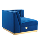 Modway Furniture Sanguine Channel Tufted Performance Velvet 7-Piece Left-Facing Modular Sectional Sofa XRXT Navy EEI-5840-NAV