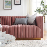 Modway Furniture Conjure Channel Tufted Performance Velvet Loveseat XRXT Gold Dusty Rose EEI-5842-GLD-DUS