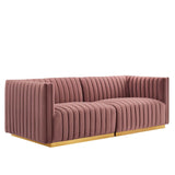 Modway Furniture Conjure Channel Tufted Performance Velvet Loveseat XRXT Gold Dusty Rose EEI-5842-GLD-DUS