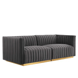Modway Furniture Conjure Channel Tufted Performance Velvet Loveseat XRXT Gold Gray EEI-5842-GLD-GRY